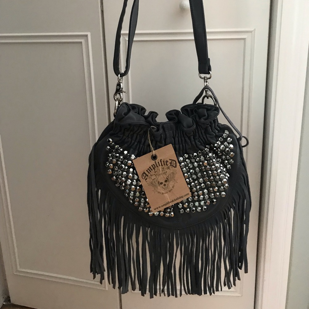 Studded boho grey purse